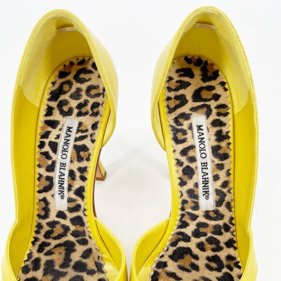 Manolo Blahnik Retro Yellow Risa Leather Peep Toe D'Orsay Heels size IT 37 - Picture 9 of 13